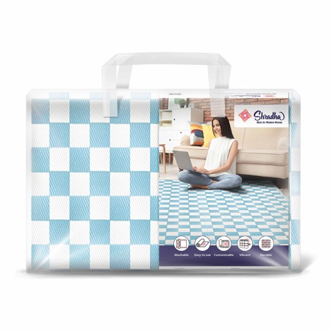 Sky Blue Checkered Mat - Shradha Mats